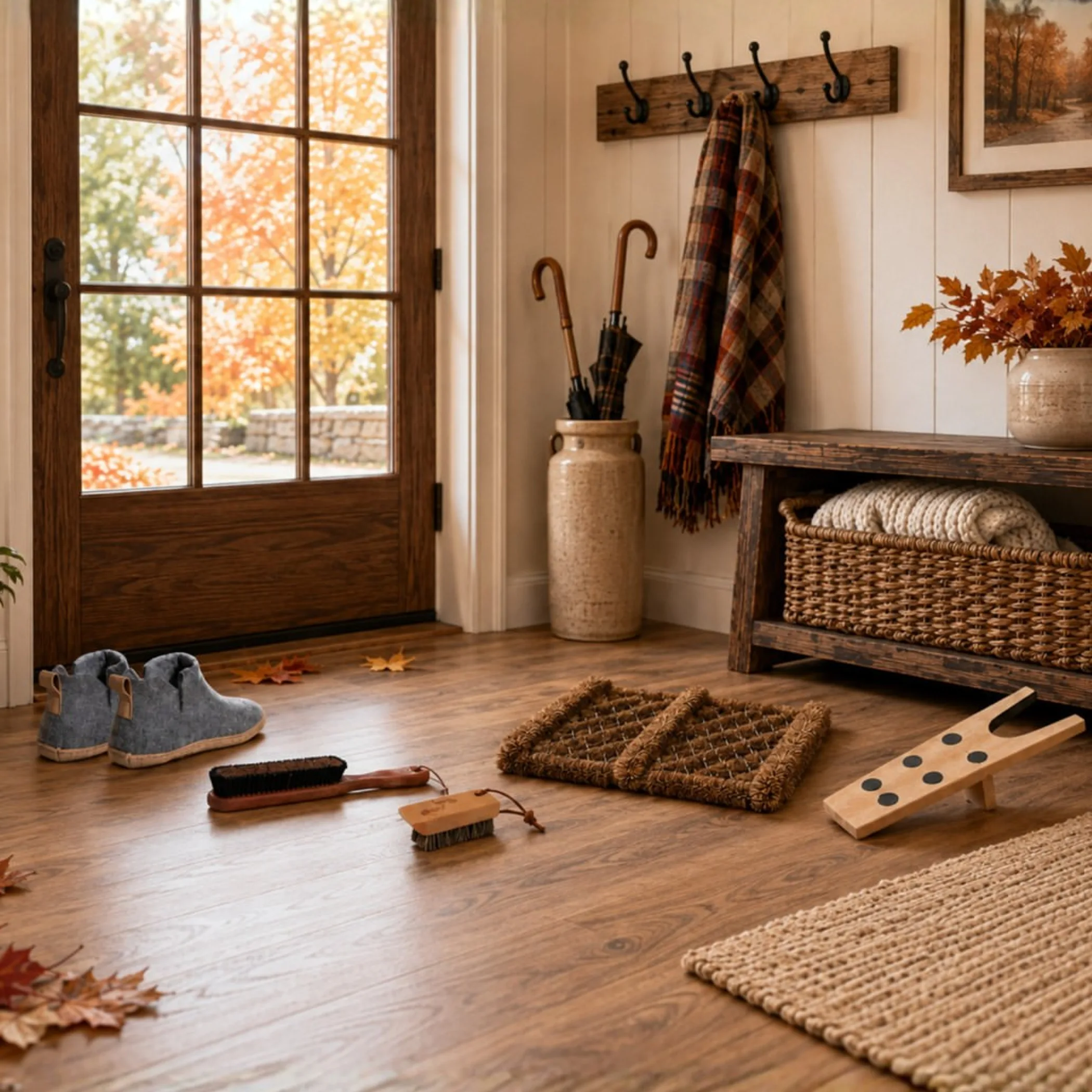 mats, brushes, shoes, and mudroom tools