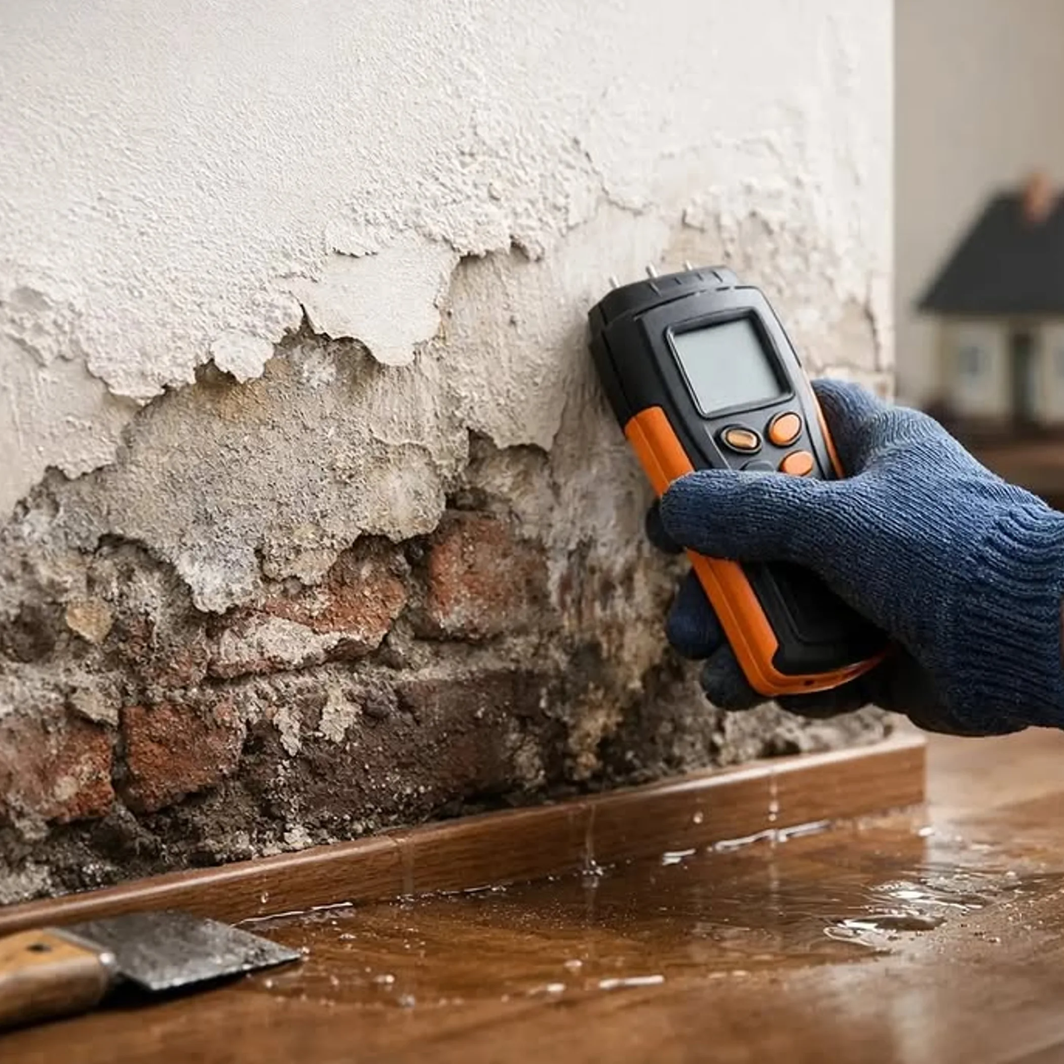 moisture-related wall damage being assessed