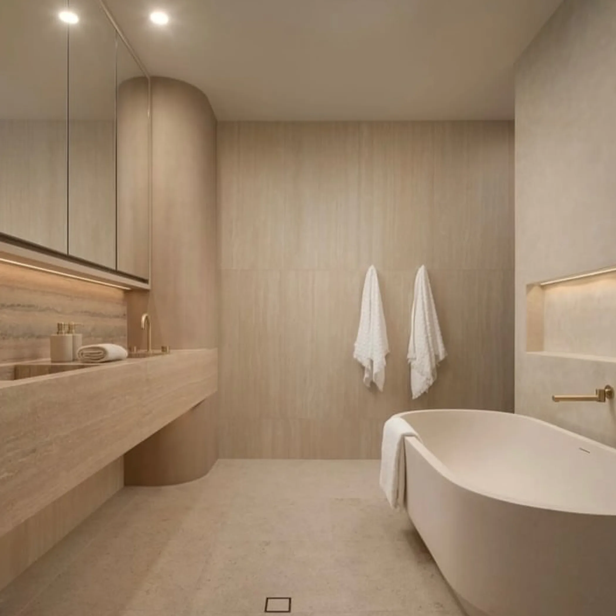 clean bathroom with bathtub and vanity